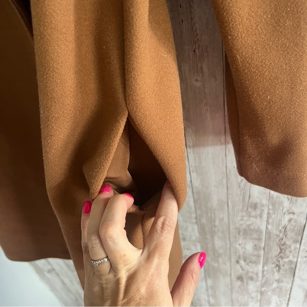 Zara Camel Open Front Pea Coat Medium - Picture 4 of 5